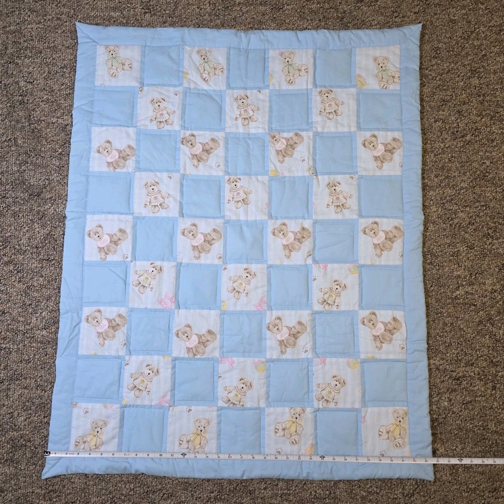 Baby Quilt Handmade Boy's Blue Crib Blanket 33½" x 41½"  Teddy‎ Bears